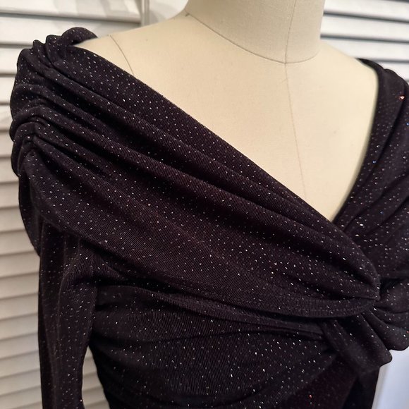 VINTAGE 1990s MODA INT'L L/S FORMAL DRESS. BLACK W MULTI GLITTER. SZ MEDIUM. - Picture 3 of 11
